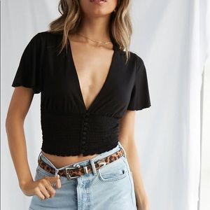 smocked button-front top